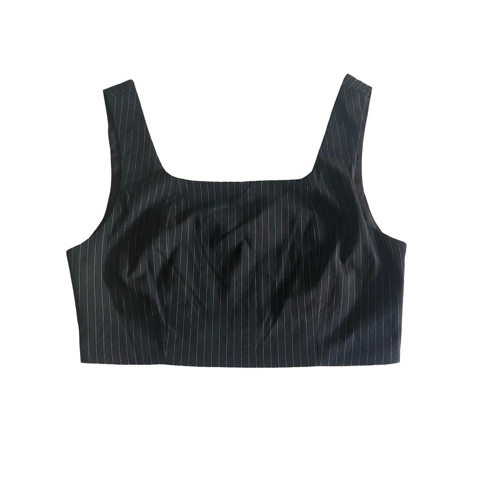 Sincerely Jules Womens Black Pinstripe Square Neck Crop Top Side Zip XL NEW
